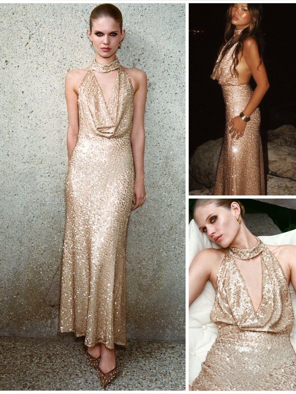 ZARA ~ HALTER SEQUINS MIDI DRESS